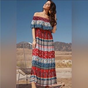 Patrons of Peace Red Señorita Shoulder Dress Small